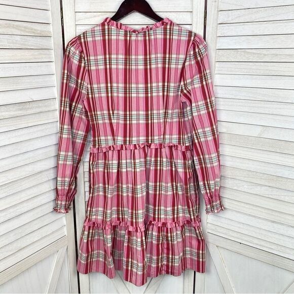 J. Crew Factory Plaid Ruffle Trim Tiered Shift Dress Pink 6 - Picture 9 of 14
